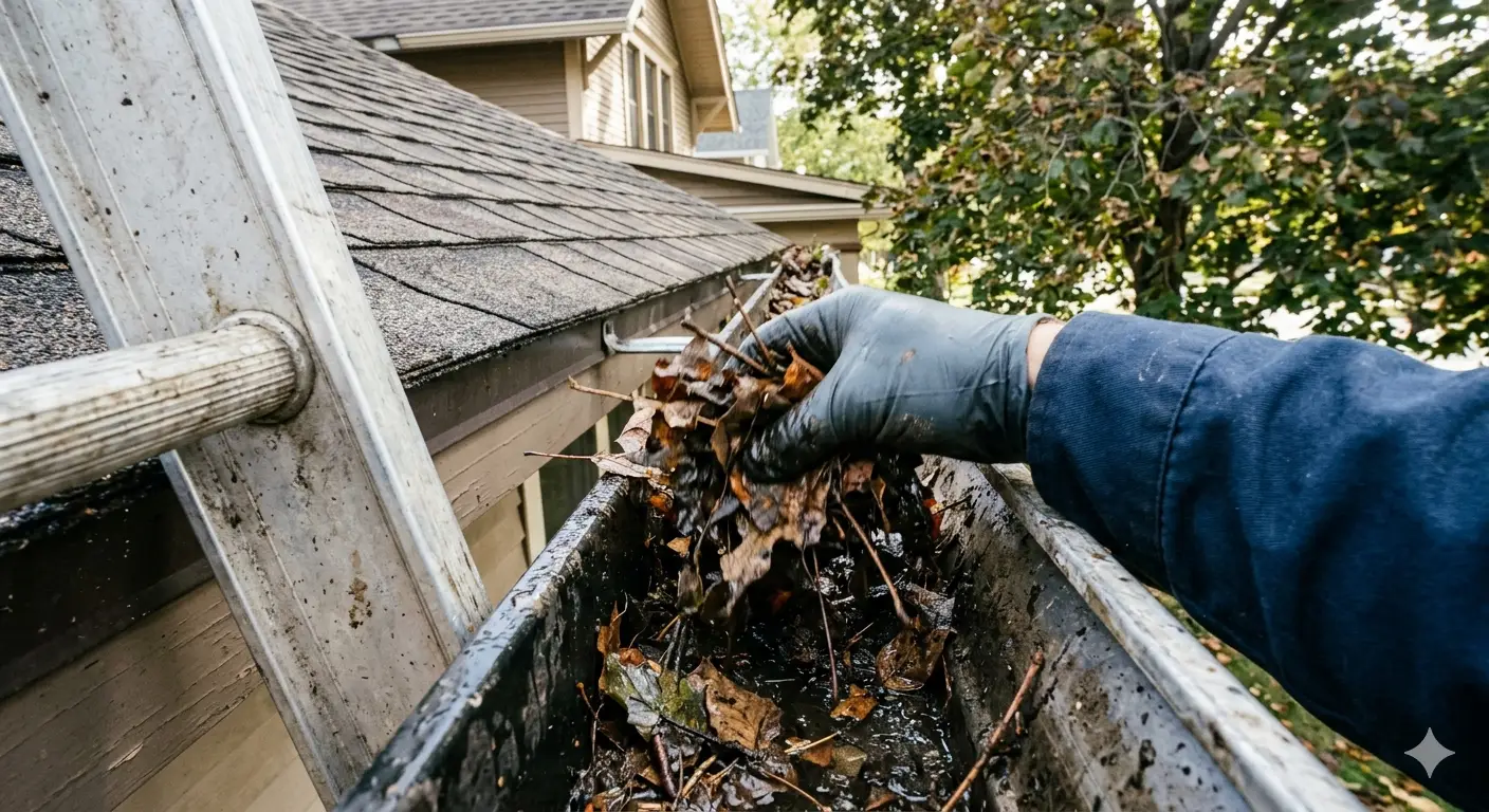 Professional gutter cleaning service removing debris in Northeastern PA β Guardian Gutters